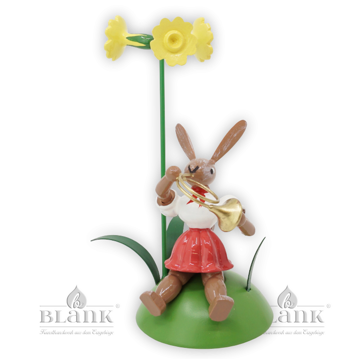 OHS 006 Osterhase sitz. mit Primel und Waldhorn