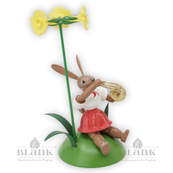 Sitting Easter Bunny with French Horn and Primrose, coloured