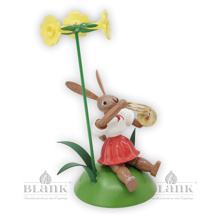 OHS 006 Osterhase sitz. mit Primel und Waldhorn