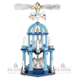 Dome shaped Christmas Pyramid with long-robed Angels, coloured, electric