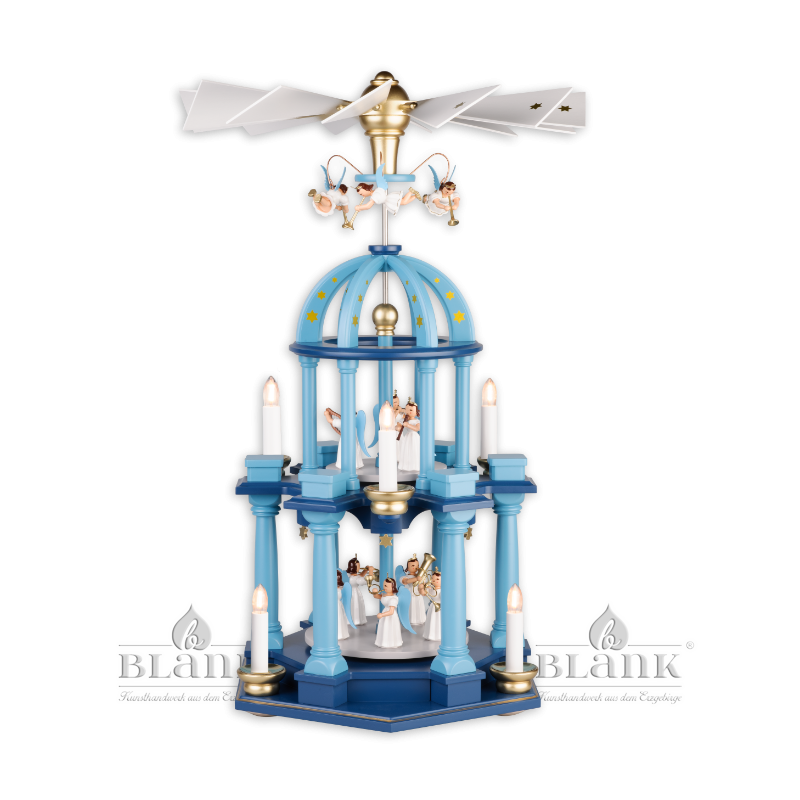 Dome shaped Christmas Pyramid with long-robed Angels, coloured, electric