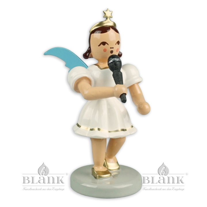 Angel with short pleated skirt and microphone, coloured