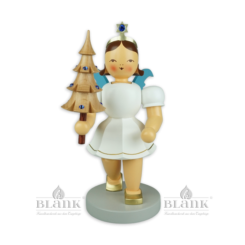EKFM 025 S Angel with Short Pleated Skirt and Tree with Preciosa-Crystals, 22 cm, coloured