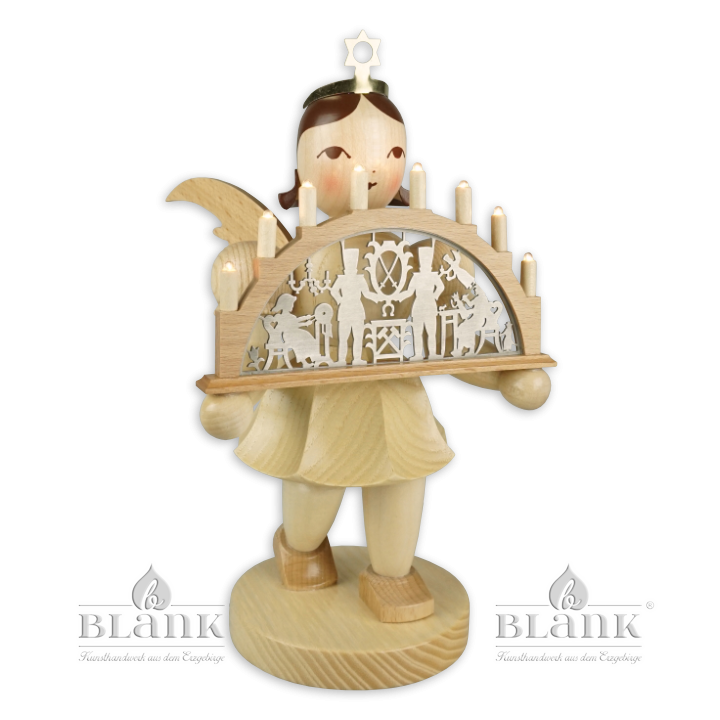 Angel with Short Pleated Skirt and Candle Arch, electric, 22 cm