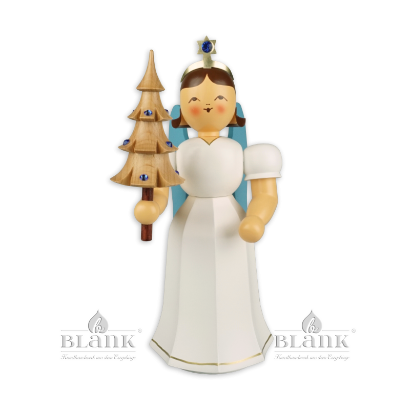 ELFM 025 S Angel with Long Pleated Robe and Tree with Preciosa-Crystals, 22 cm, coloured
