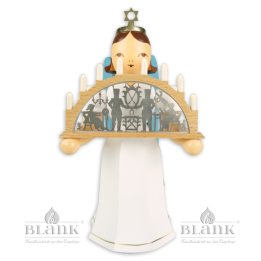 ELFM 078 E Angel with Long Pleated Robe and Candle Arch, electric, 22 cm, coloured