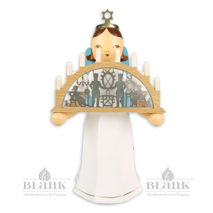 ELFM 078 E Angel with Long Pleated Robe and Candle Arch, electric, 22 cm, coloured