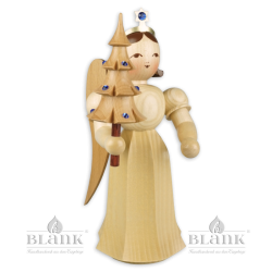 Angel with Long Pleated Robe and Tree with Preciosa-Crystals, 22 cm
