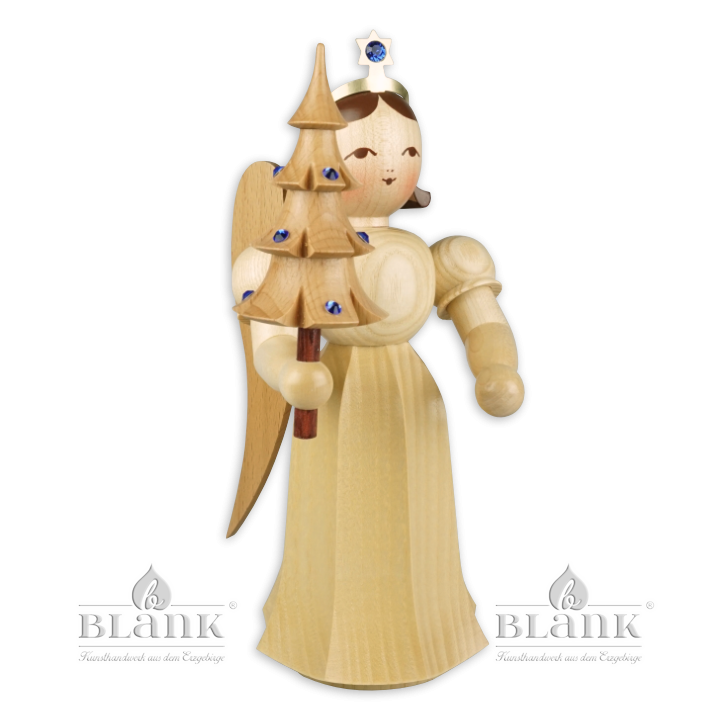 Faltenlangrockengel mit Bäumchen und Preciosa-Kristallen, 22 cm
