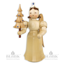 Angel with Long Pleated Robe and Tree with Preciosa-Crystals, 22 cm
