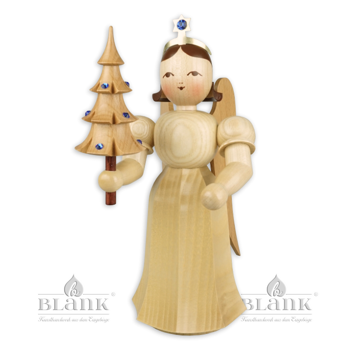 Angel with Long Pleated Robe and Tree with Preciosa-Crystals, 22 cm