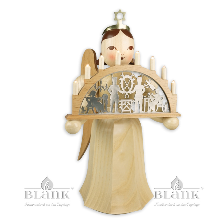 Angel with Long Pleated Robe and Candle Arch, electric, 22 cm