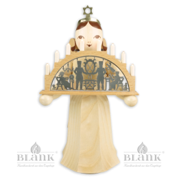 ELM 078 E Angel with Long Pleated Robe and Candle Arch, electric, 22 cm