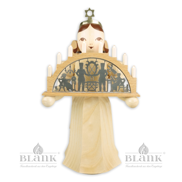 ELM 078 E Angel with Long Pleated Robe and Candle Arch, electric, 22 cm