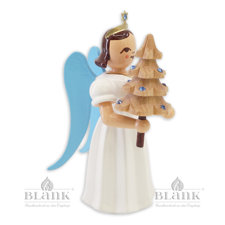 ELF 025 S Angel with Long Pleated Robe and Tree with Preciosa-Crystals, coloured