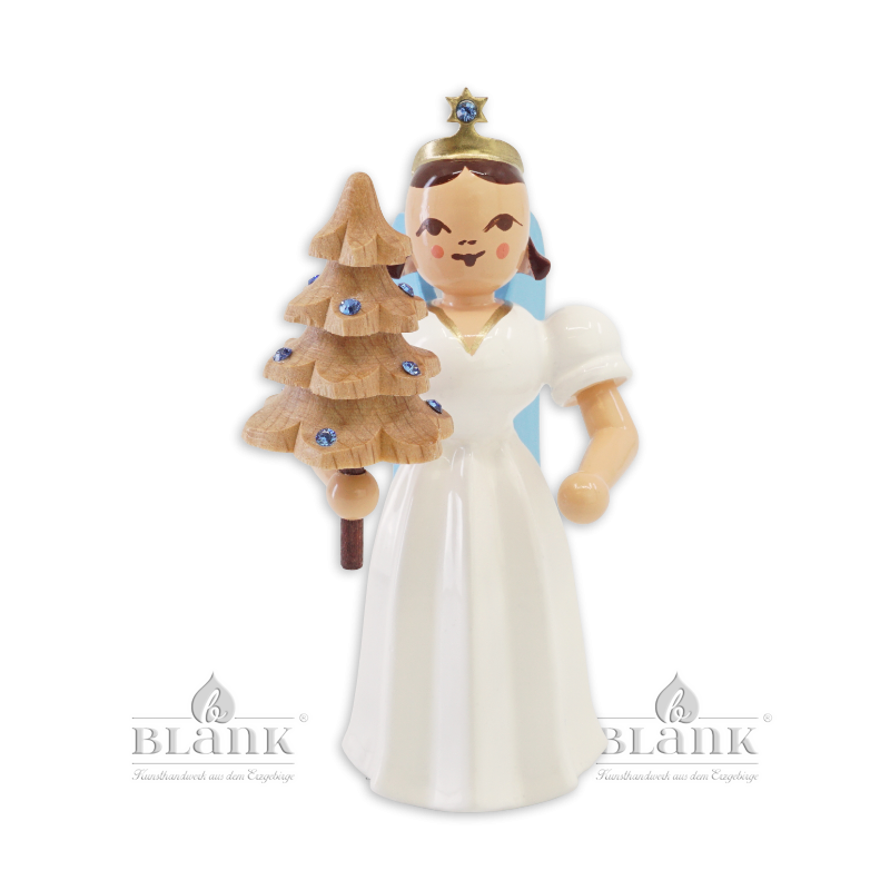 ELF 025 S Angel with Long Pleated Robe and Tree with Preciosa-Crystals, coloured