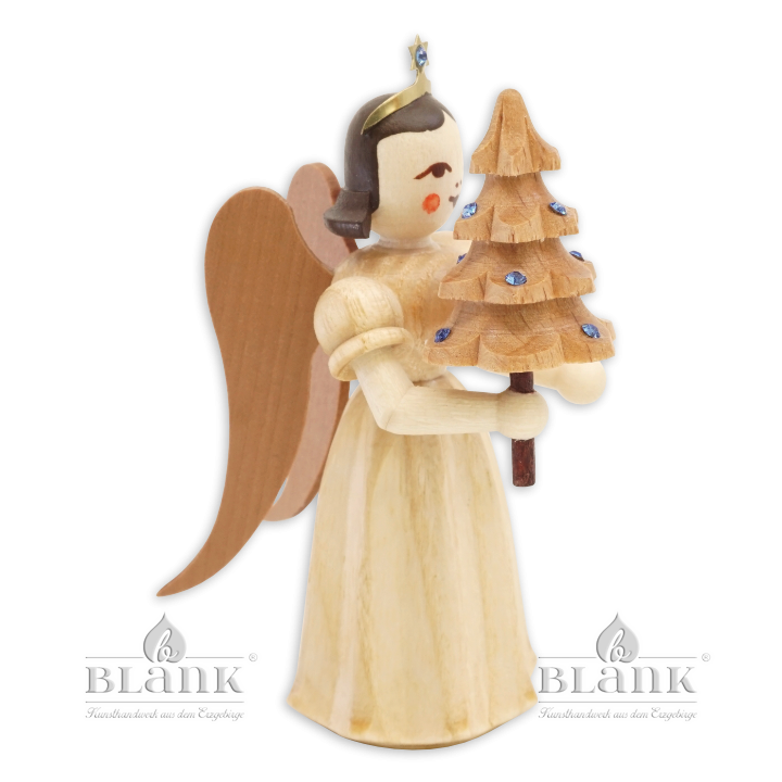 ELN 025 S Angel with Long Pleated Robe and Tree with Preciosa-Crystals