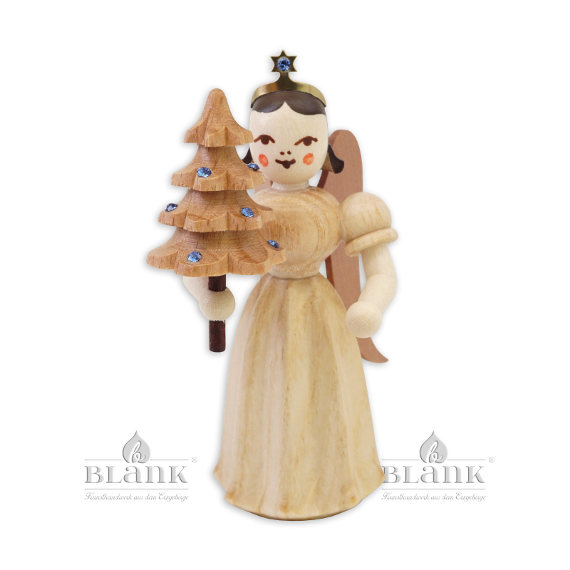 ELN 025 S Angel with Long Pleated Robe and Tree with Preciosa-Crystals