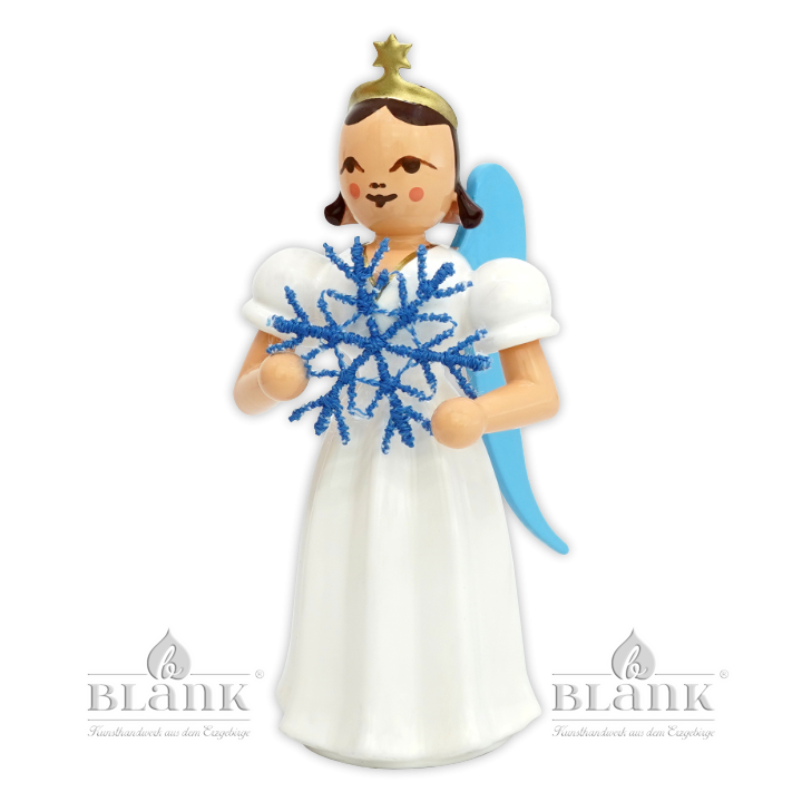 Angel with Long Pleated Robe and Snow Flake of Plauen Lace, coloured