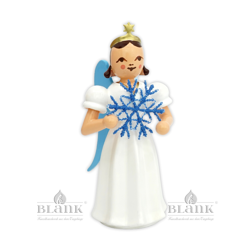 Angel with Long Pleated Robe and Snow Flake of Plauen Lace, coloured