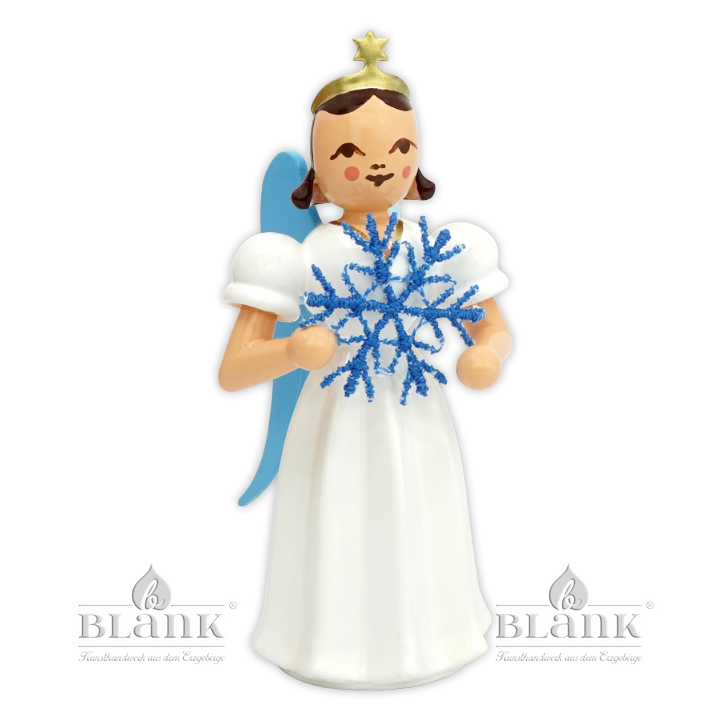 Angel with Long Pleated Robe and Snow Flake of Plauen Lace, coloured