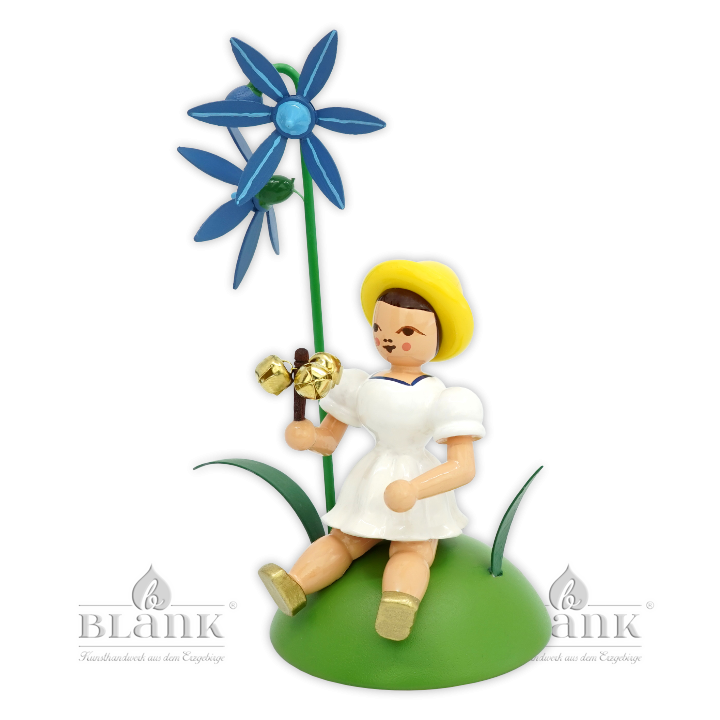 Flower Child with Siberian Squill and Bell Stick, sitting
