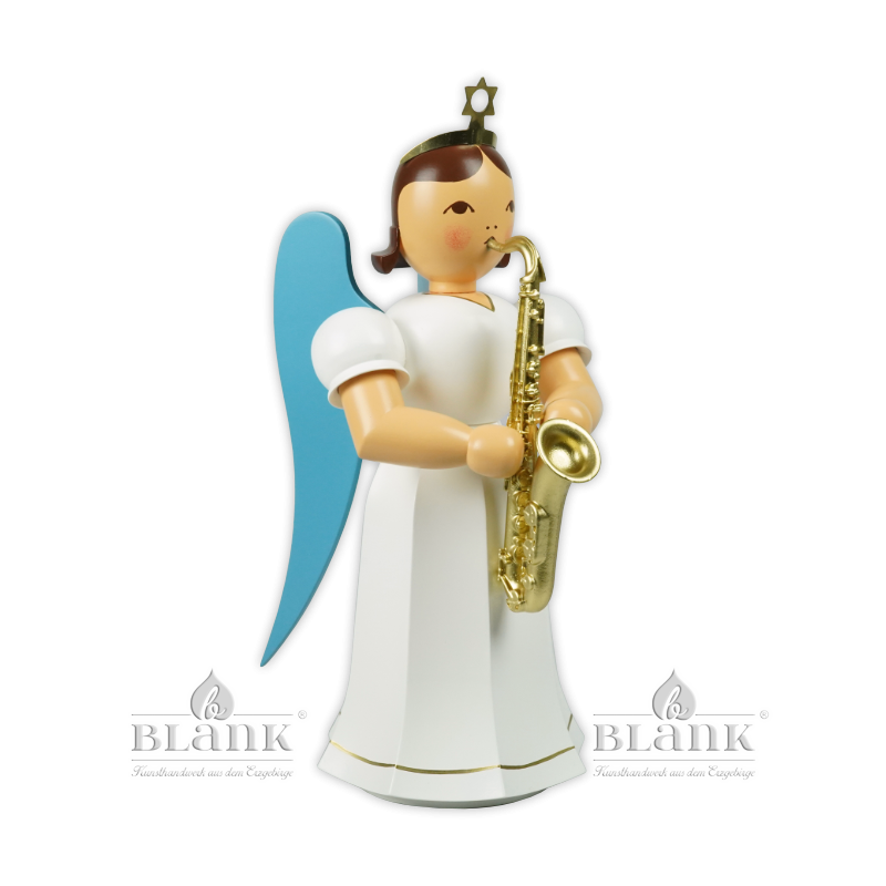 ELFM 035 Faltenlangrockengel mit Saxophon, 22 cm, farbig
