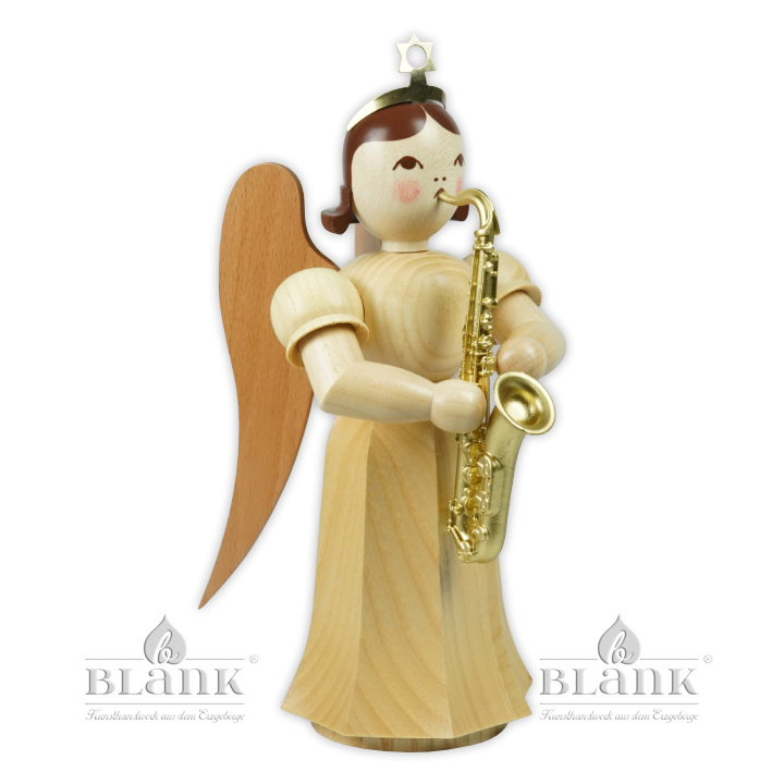 ELM 035 Angel with Long Pleated Robe and Saxophone, 22 cm