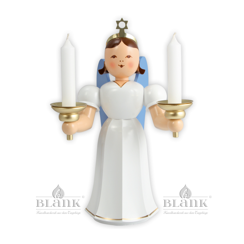Angel with long robe and candle holder, colored - 20 cm (7.9 inches)